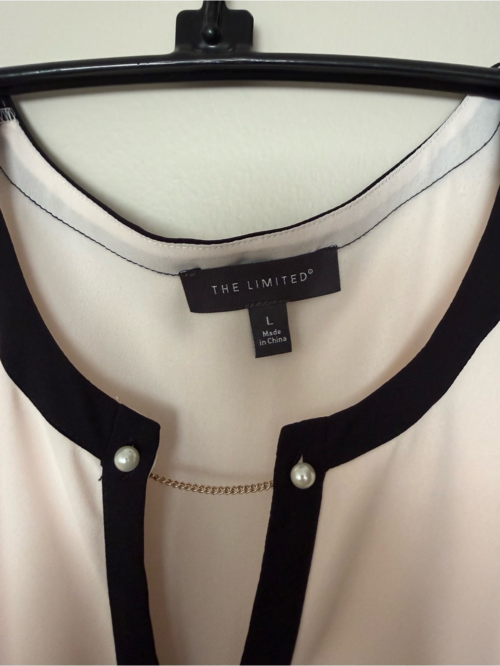 The Limited Cream and Black Pearl-Accent Blouse